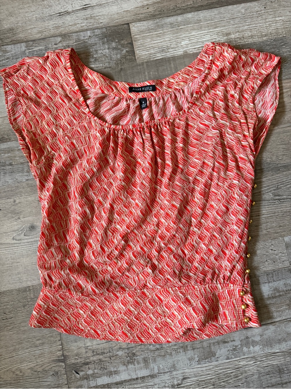 Anne Klein Coral Patterned Short Sleeve Blouse size 4